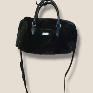 RACHEL Rachel Roy Black Faux Fur Satchel with Crossbody Strap